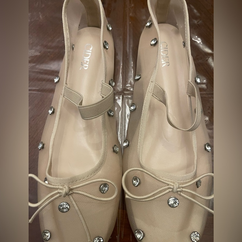 Cider Cream Embellished Flats with Bow Detail - Picture 2 of 5